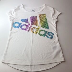 Adidas Kids Tee with Rainbow Logo on White Girl’s NWOT